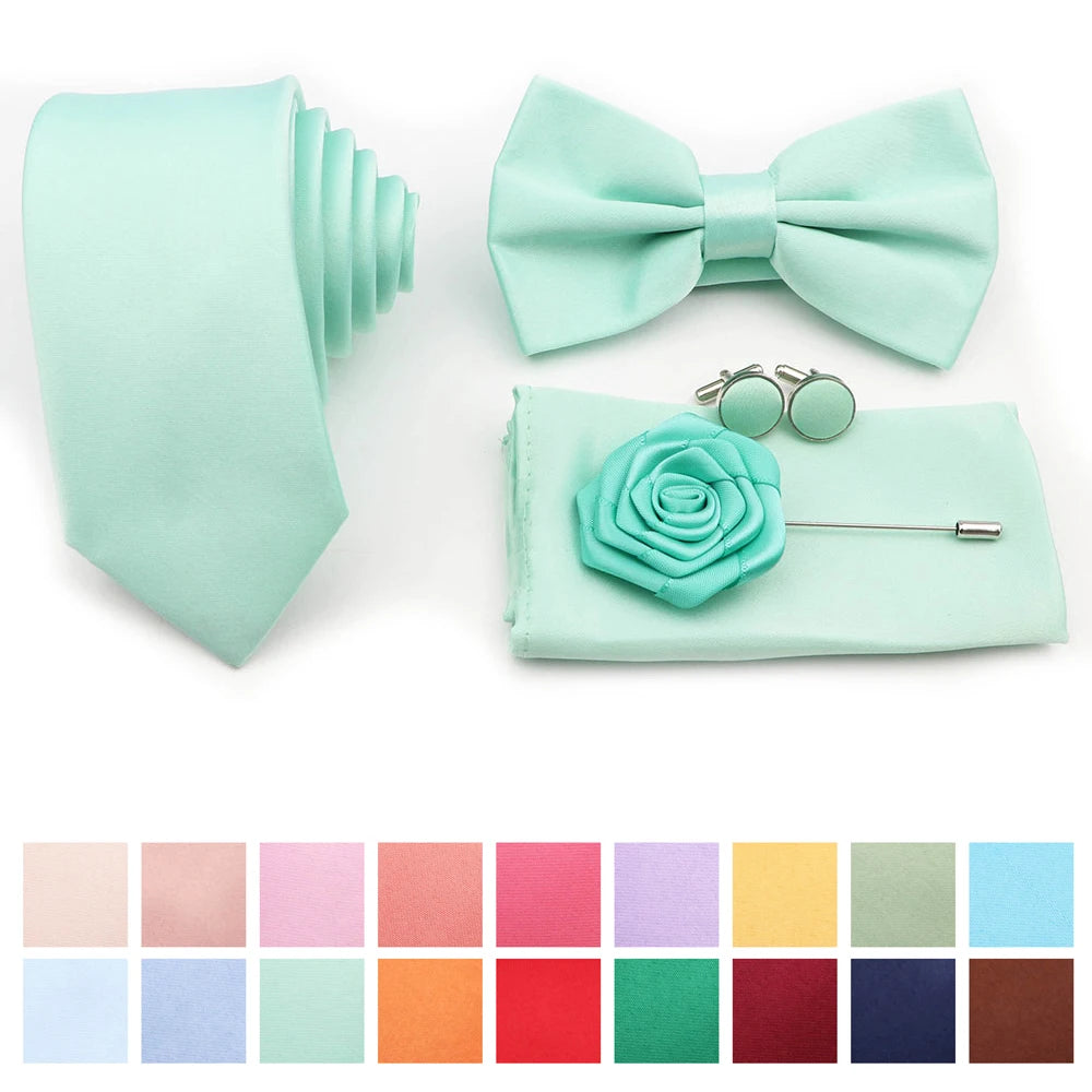 Ensemble cravate et nœud papillon violet bleu sauge vert en polyester, boutons de manchette et broche pour costume de marié, cravate de mariage, accessoire de chemise