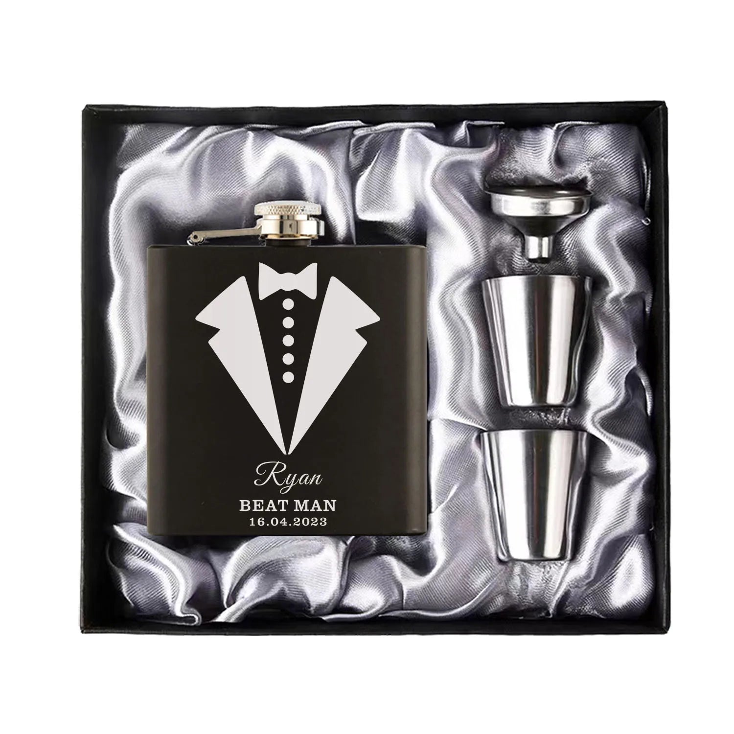 Personalized 6oz Hip Flask Set | Custom Name & Logo | Groom, Best Man & Groomsmen Gift