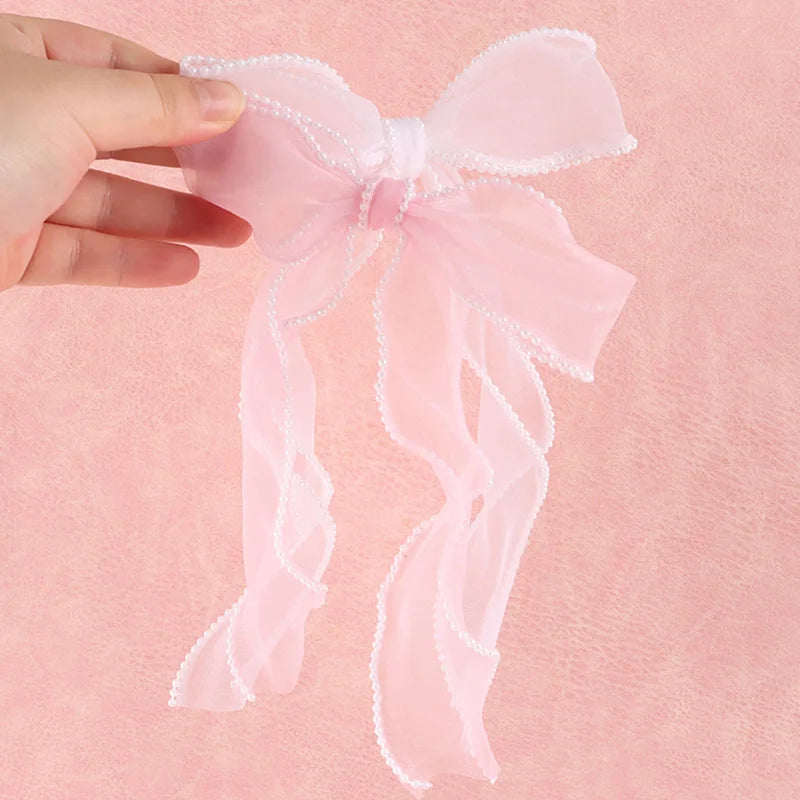 (3 pièces/paquet) 22,3*14,5cm Ruban en organza à bord perlé et nœud, dentelle, décoration de mariage, fleurs, emballage cadeau, accessoires vestimentaires