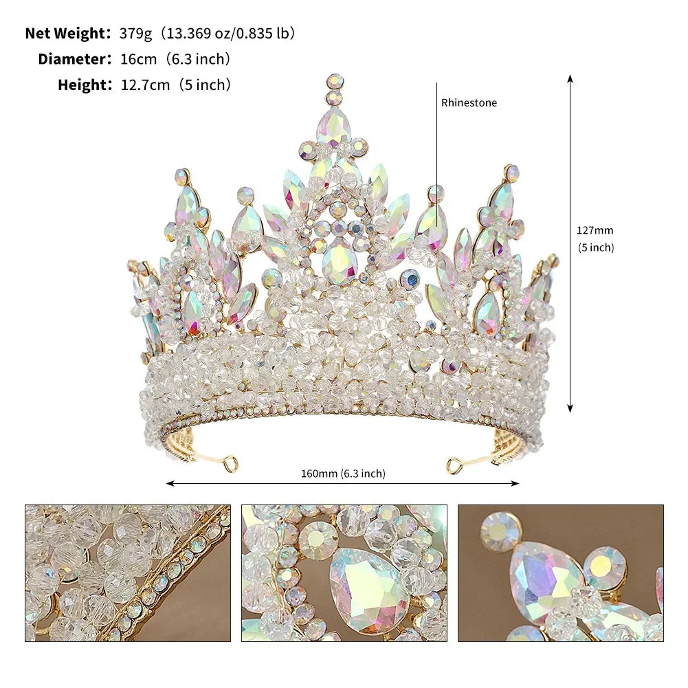 Accessoires de cheveux de mariage colorés roses, coiffe de concours de beauté, diadème de mariée Fait à la main en CRISTAL coloré avec perles