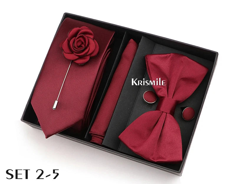 Men's Tie Box Gift Set | Necktie, Bow Tie, Pocket Square, Cufflinks & Brooch