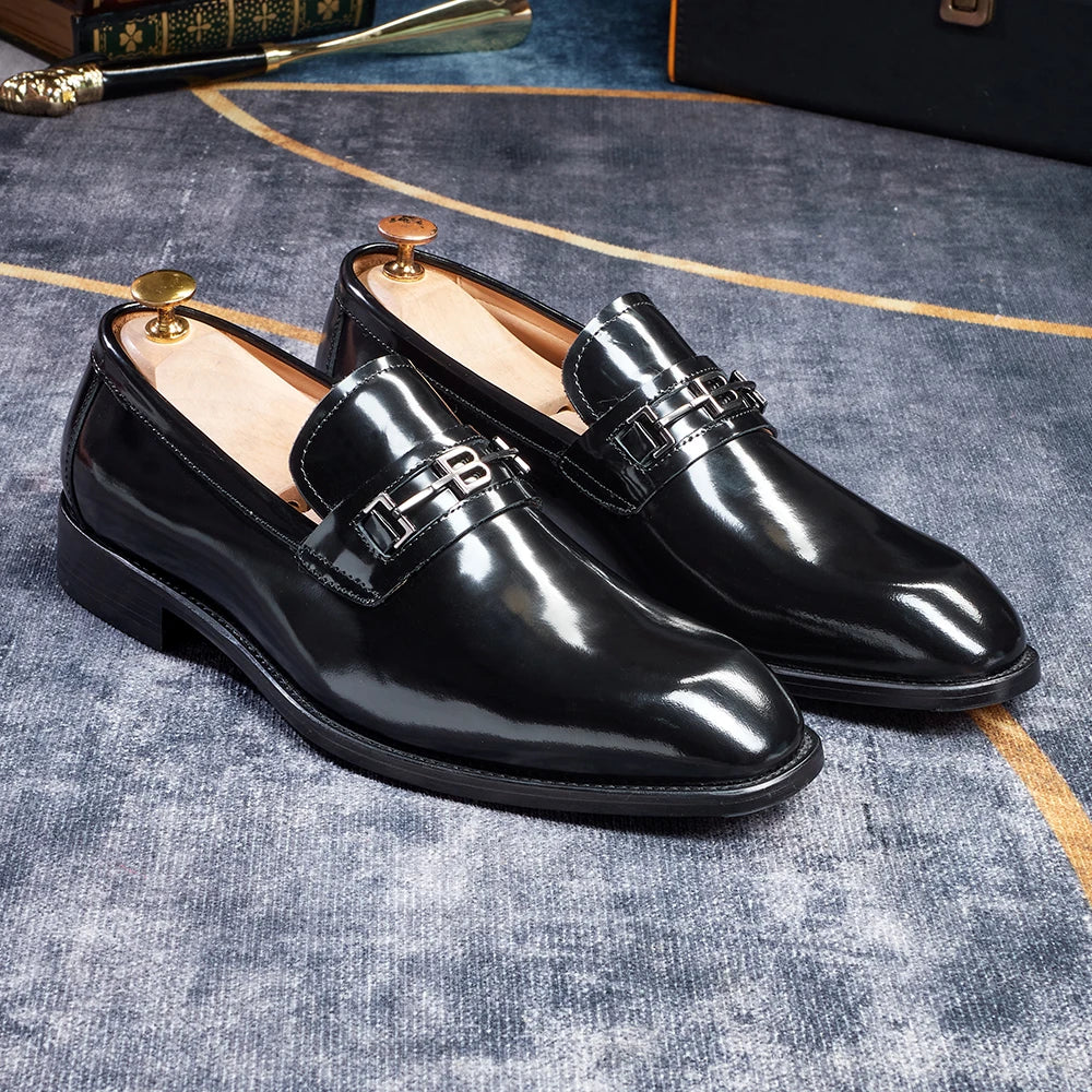 chaussures de ville pour homme en cuir verni, style mocassins marron à bout pointu, idéales pour un mariage, chaussures de marque, mocassins d'été tendance, chaussures à la mode