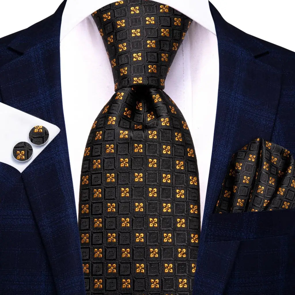 Silk Necktie Gift Set | Groom & Groomsmen Wedding Tie with Pocket Square & Cufflinks