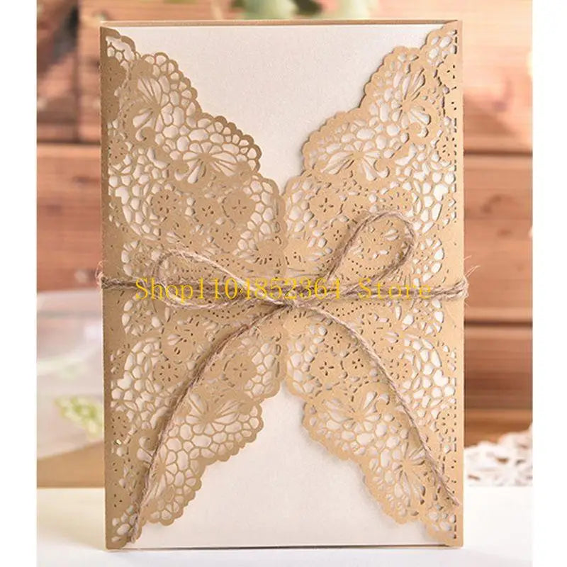 652F 50 cartes d'invitation de mariage avec inserts en papier kraft marron découpés pour douche nuptiale, fiançailles, anniversaire, événement spécial