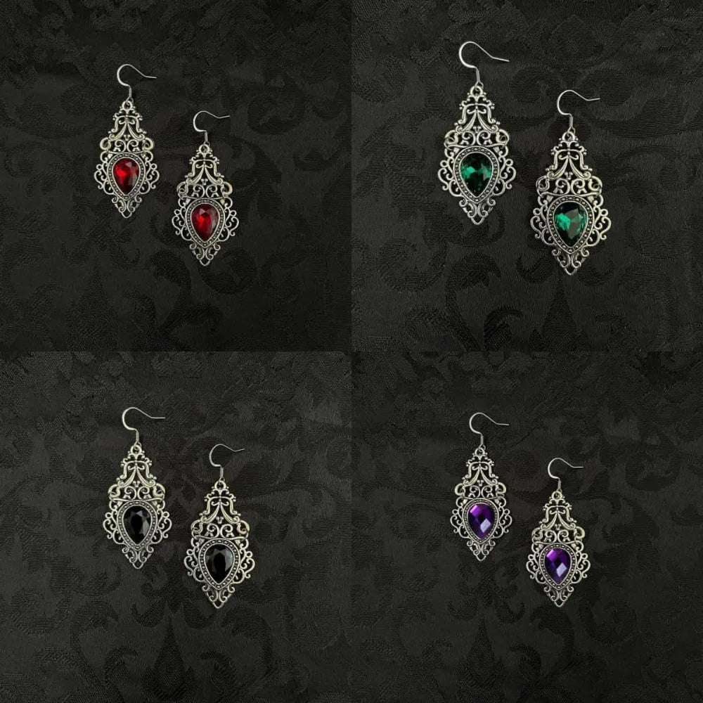 Gothic Victorian Celtic Filigree Gemstone Dangle Earrings