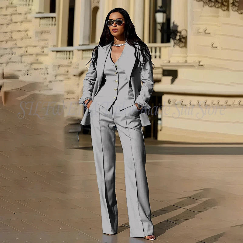 Ensembles tailleur 3 pièces pour femme : veste, pantalon et gilet - Tenues décontractées élégantes pour le bureau - Vêtements féminins de haute qualité - Ensembles blazer chics et formels