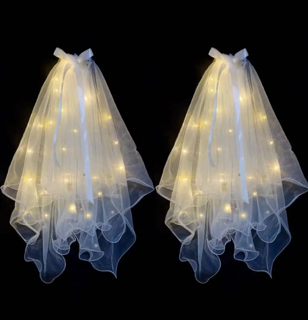 LED Bride Wedding Veil Light Up Bridal Veils with Hair Clip Tulle Party Festival Halloween Costume