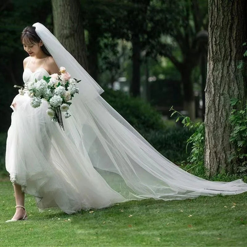Wedding Veil Cut Edge Bridal Veils Women's Extra Long Wedding Headpiece 0.8* 1.5+ 3 * 1.5 Meters