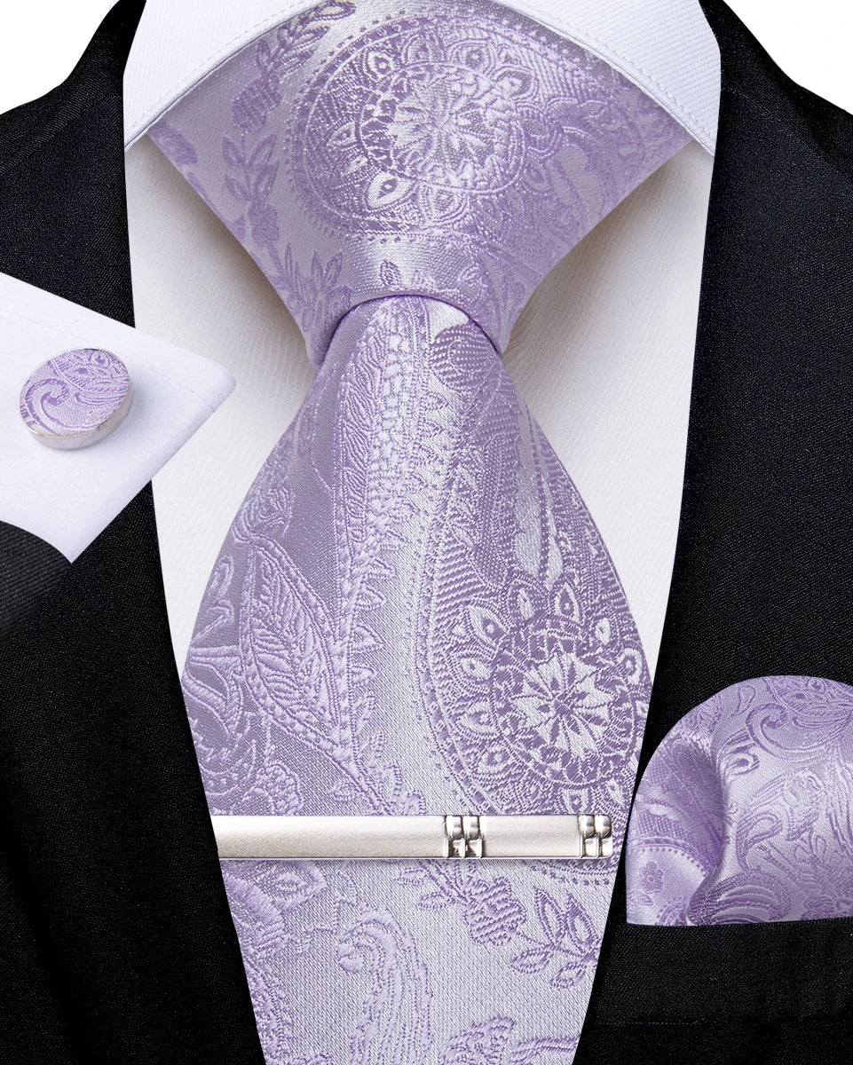 Men's Silk Paisley Tie Set – Pocket Square, Cufflinks & Tie Clip | Groom & Groomsmen