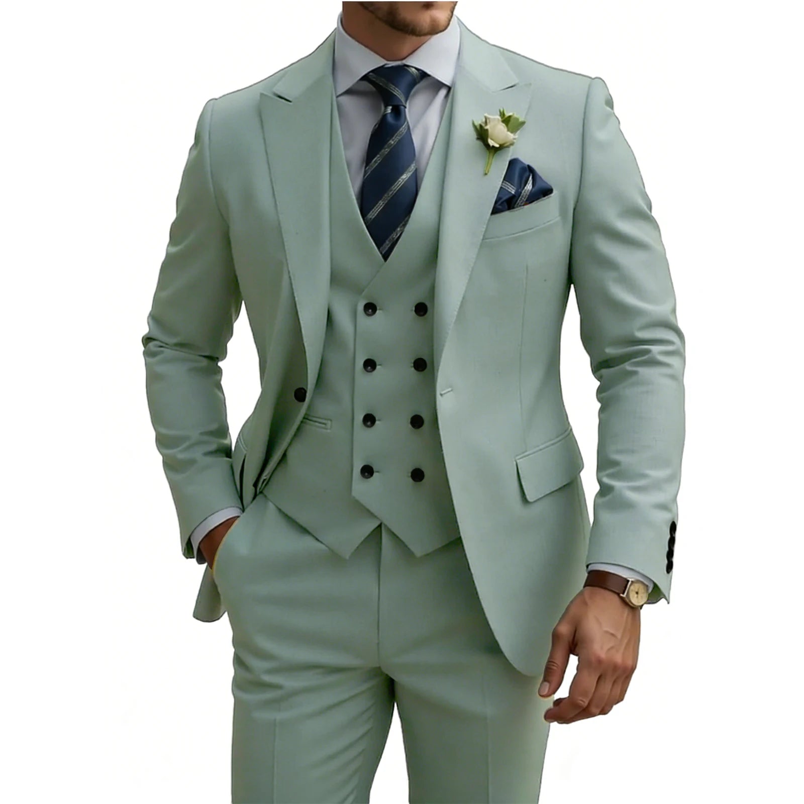 Costume 3 Pièces Slim Fit Homme Double Boutonnage Mariage Bal de Promo Costumes Formels Affaires Dîner Smoking