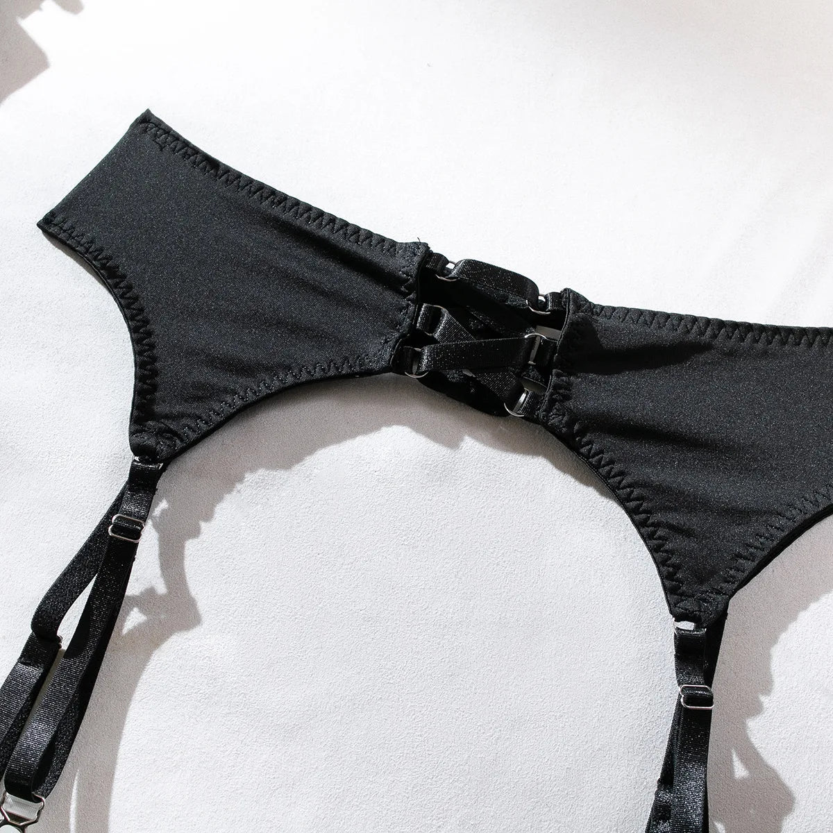 Ensemble de lingerie sexy - Soutien-gorge à nœud, Ensemble de soutien-gorge noir tentation, Ensemble quatre pièces sous-vêtements femme avec ceinture et découpes, Nuisette érotique