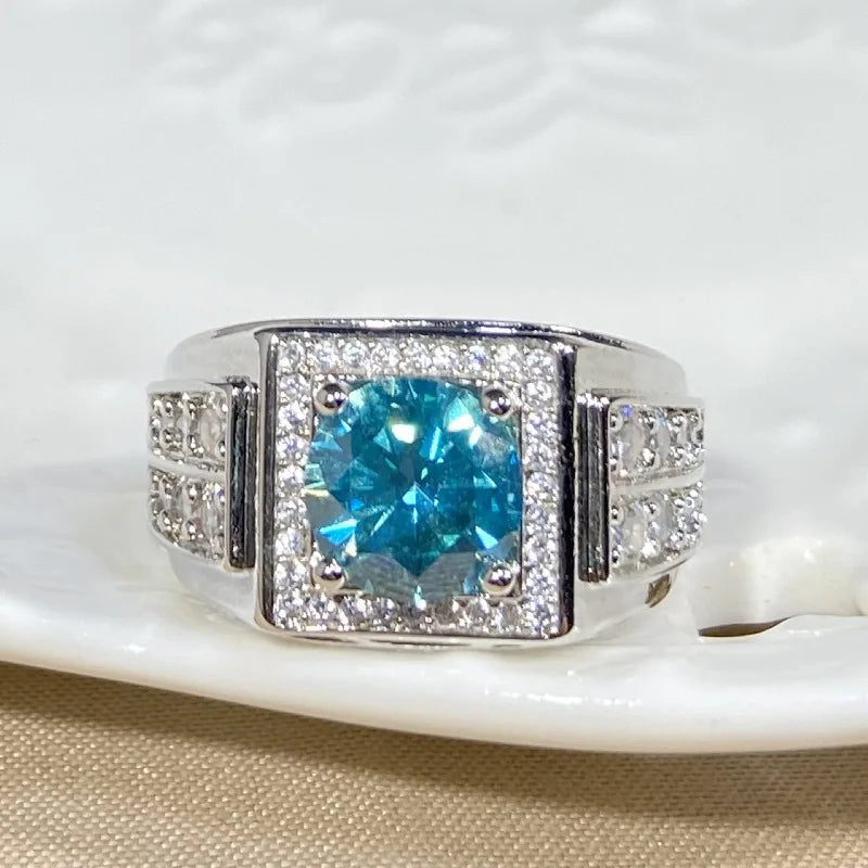Bague de mariage ajustable ouverte pour homme en zircon bleu-vert pleine pavé, bijou tendance hipster pour le marié