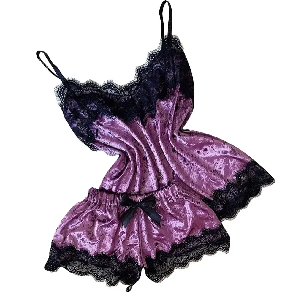 Ensemble Pyjama Velours Automne Hiver Femme Lingerie Sexy Vêtements de Nuit Mignon Débardeur et Short Ensembles Pyjama Loungewear