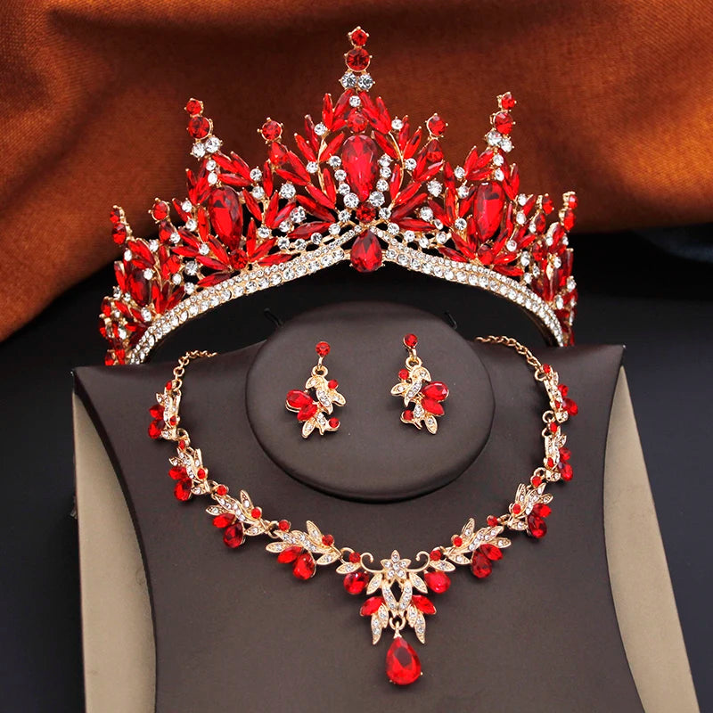 Ensembles de bijoux de mariée pour femmes, diadèmes de mariage et d'anniversaire, et collier ras-du-cou, boucles d'oreilles, accessoires de bijoux de costume de fête de mariée