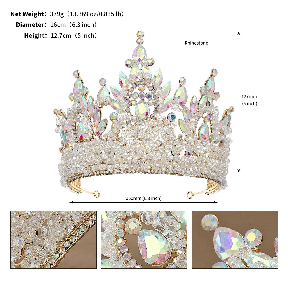 Accessoires de cheveux de mariage colorés roses, coiffe de concours de beauté, diadème de mariée Fait à la main en CRISTAL coloré avec perles
