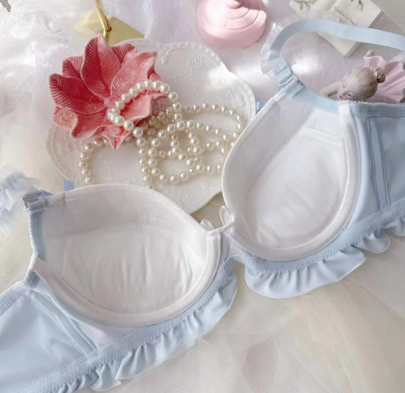2023 New Arrival 100% Real Photo Lolita Fashion Kawaii Cute college girl Push Up Ruffle Bra Panties Set Underwear Brief Lingerie