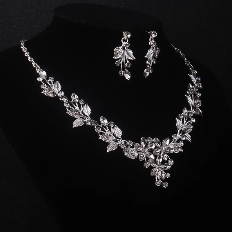 Purple Leaf & Flower Bridal Necklace & Earring Set