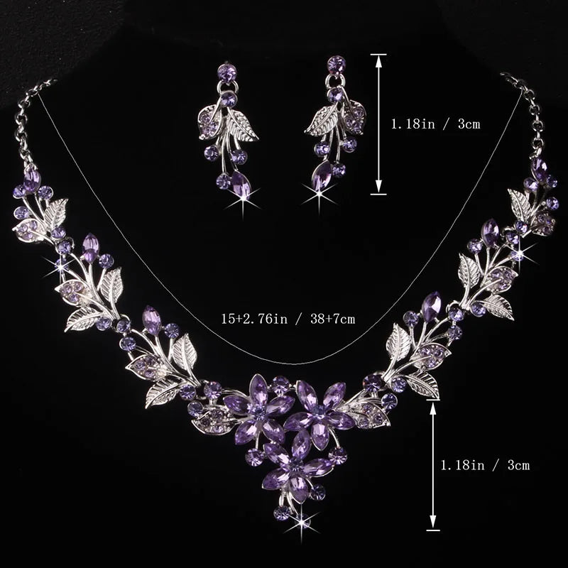 Purple Leaf & Flower Bridal Necklace & Earring Set
