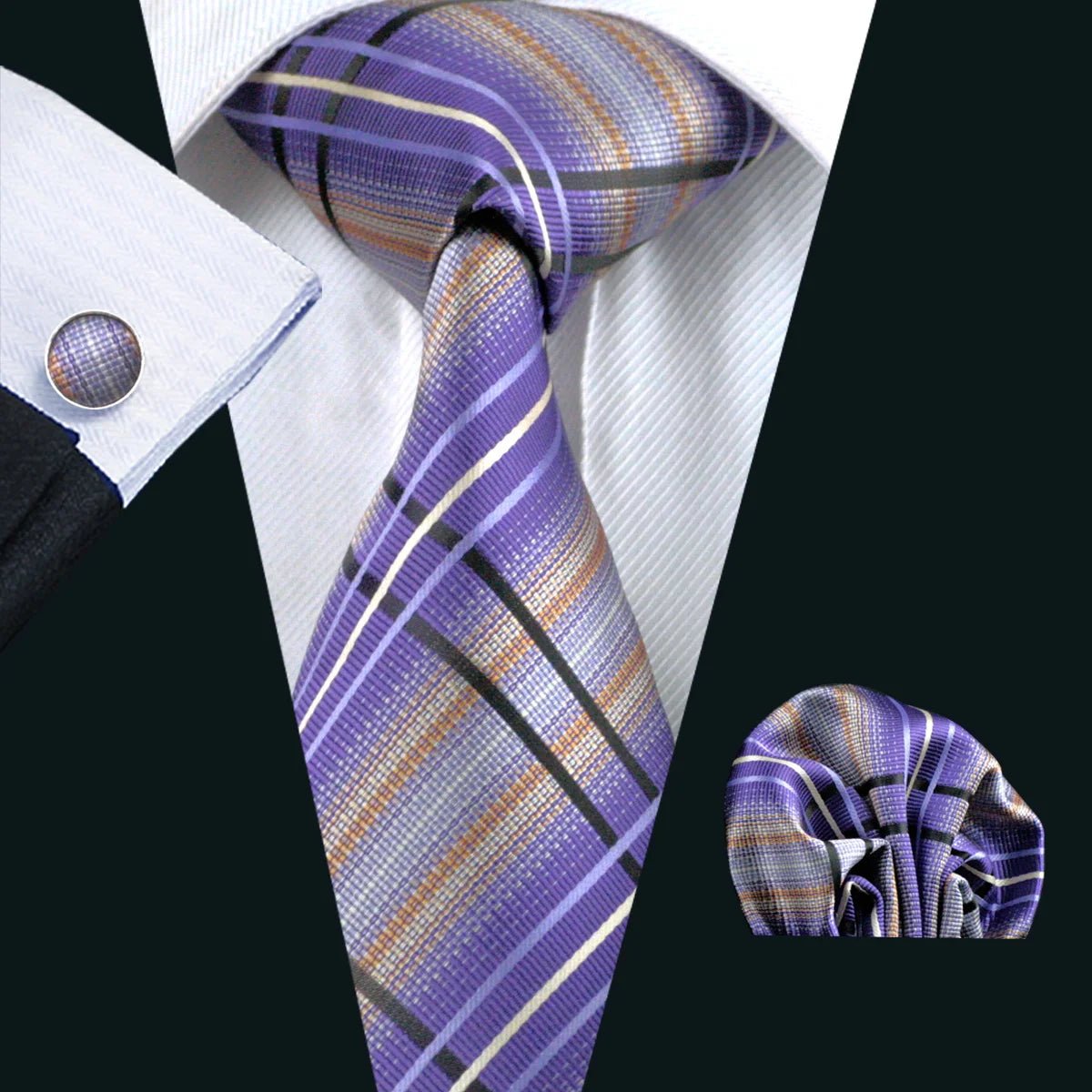 Cravate Homme en Soie Violette Unie avec Pochette Barry.Wang, Ensemble de Cravate et Mouchoir de Poche, Nœuds Papillons Floraux Paisley pour Homme, Cadeau pour Fête, Marié