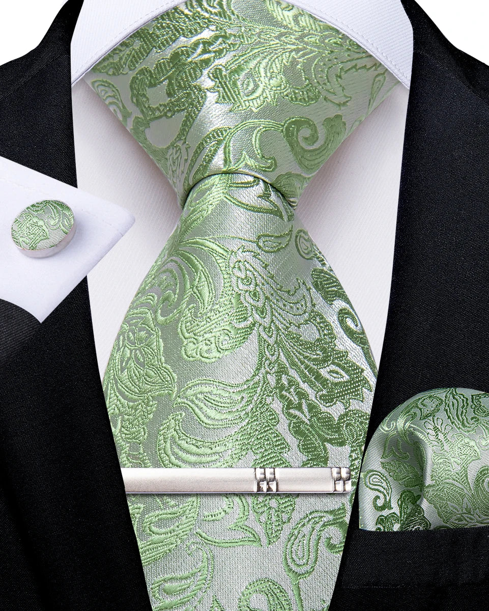 Men's Silk Paisley Tie Set – Pocket Square, Cufflinks & Tie Clip | Groom & Groomsmen