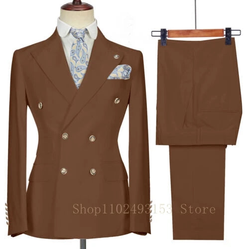 Costumes de Mariage Blancs pour Hommes 2023 2 Pièces Double Boutonnage Coupe Slim Vêtements de Marié Formels d'Affaires (Veste+Pantalon) Costume Homme