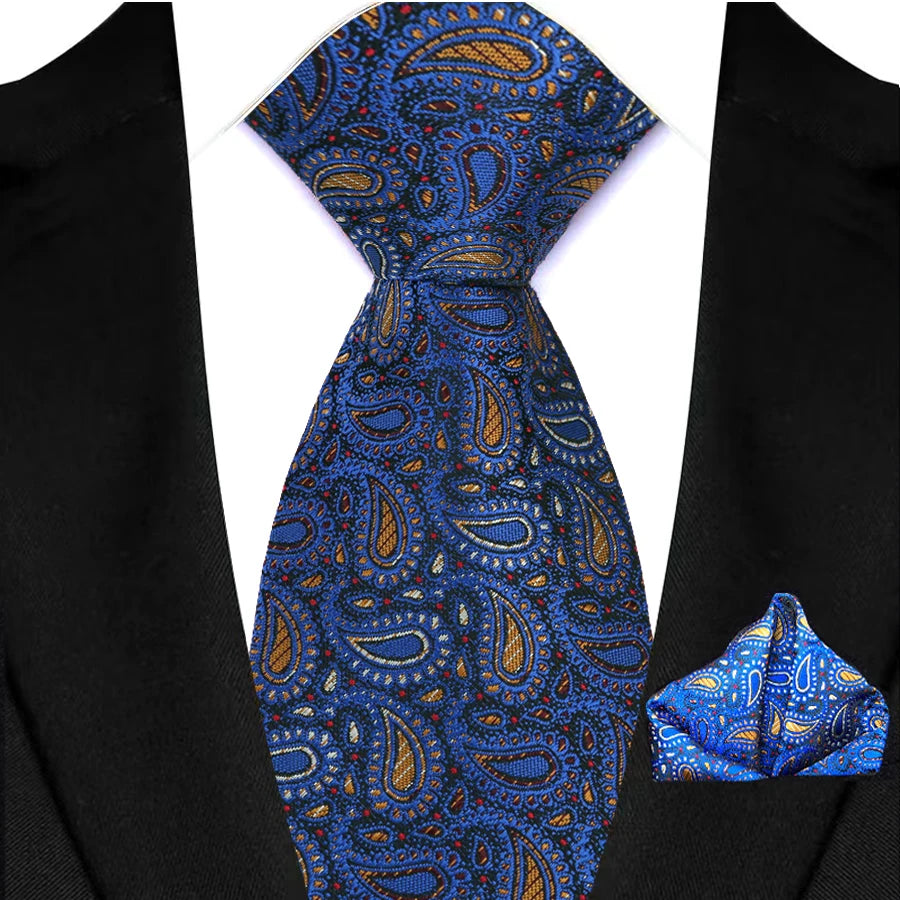Cravate Homme Bleu Roi de Luxe, Carreaux, Rayures, Paisley, Haute Qualité, Mouchoir de Poche, Ensemble Cravate pour Mariage, Cadeaux d'Affaires