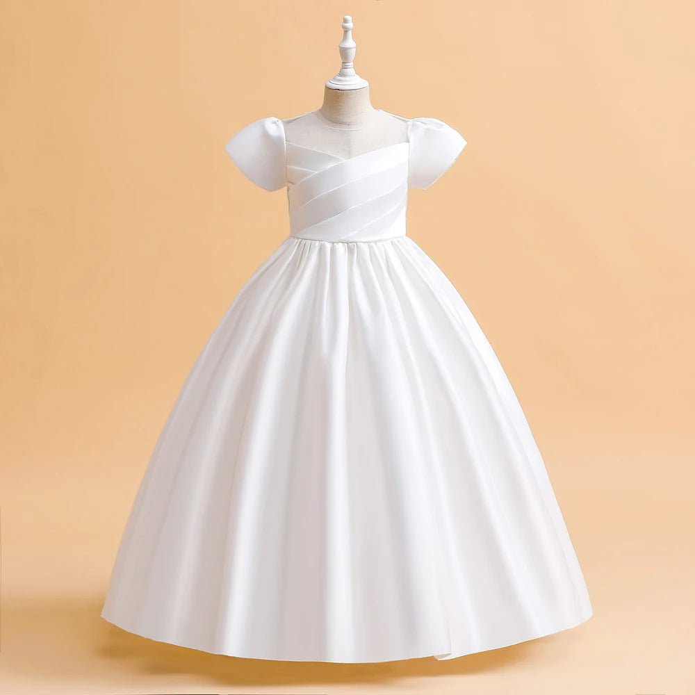 Robes de demoiselle d'honneur élégantes pour filles, robe de soirée de mariage, première communion blanche, robe de soirée longue, vêtements d'été pour enfants