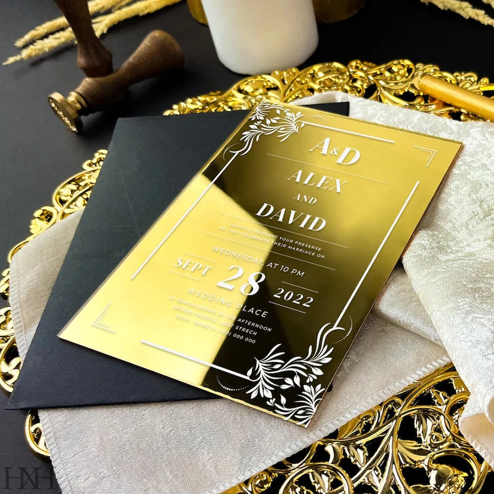 5/20pcs Personalized Acrylic Wedding Invitations Custom Acrylic Invitations Gold Acrylic Invitation ENVELOPE NOT INCLUDED
