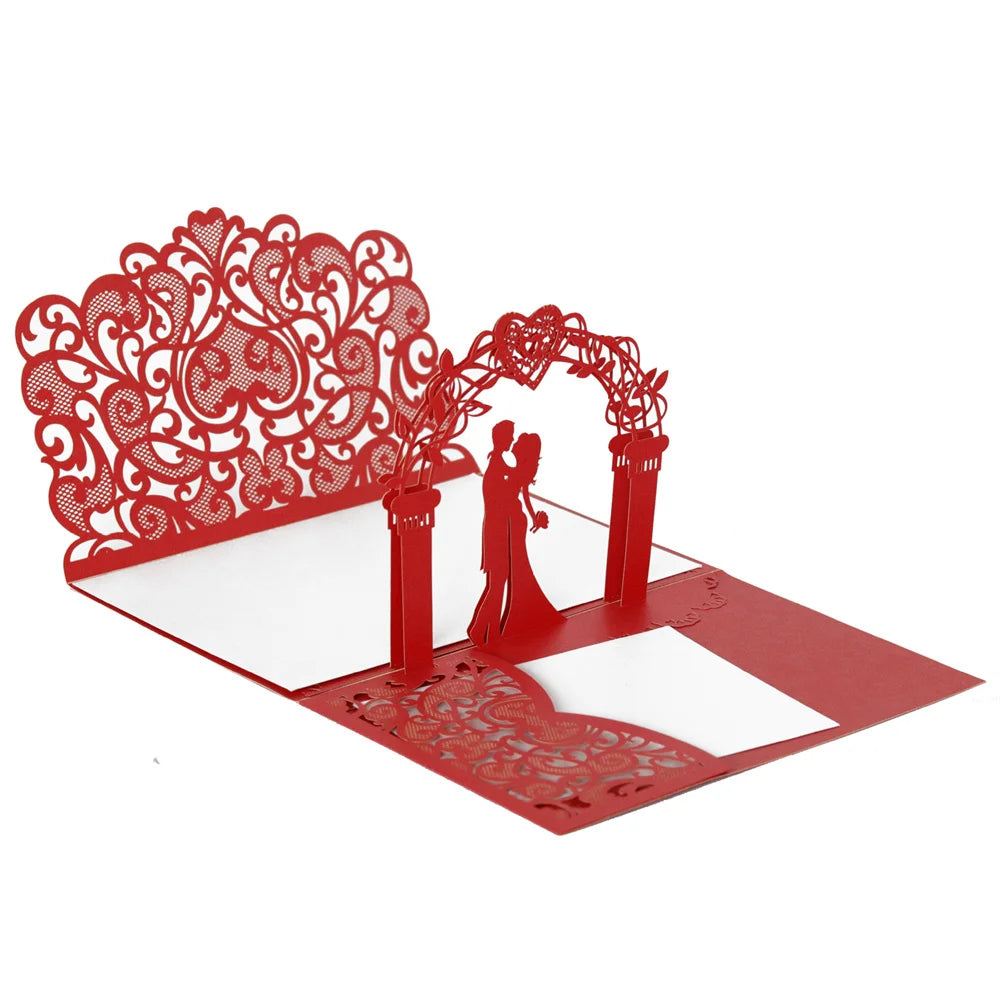 6 Pièces/Lot 3D Pop Up Mariés Ivoire Carte d'invitation de mariage Laser Poche Florale Douche nuptiale Invitations de fiançailles