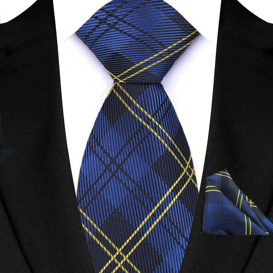 Cravate Homme Bleu Roi de Luxe, Carreaux, Rayures, Paisley, Haute Qualité, Mouchoir de Poche, Ensemble Cravate pour Mariage, Cadeaux d'Affaires
