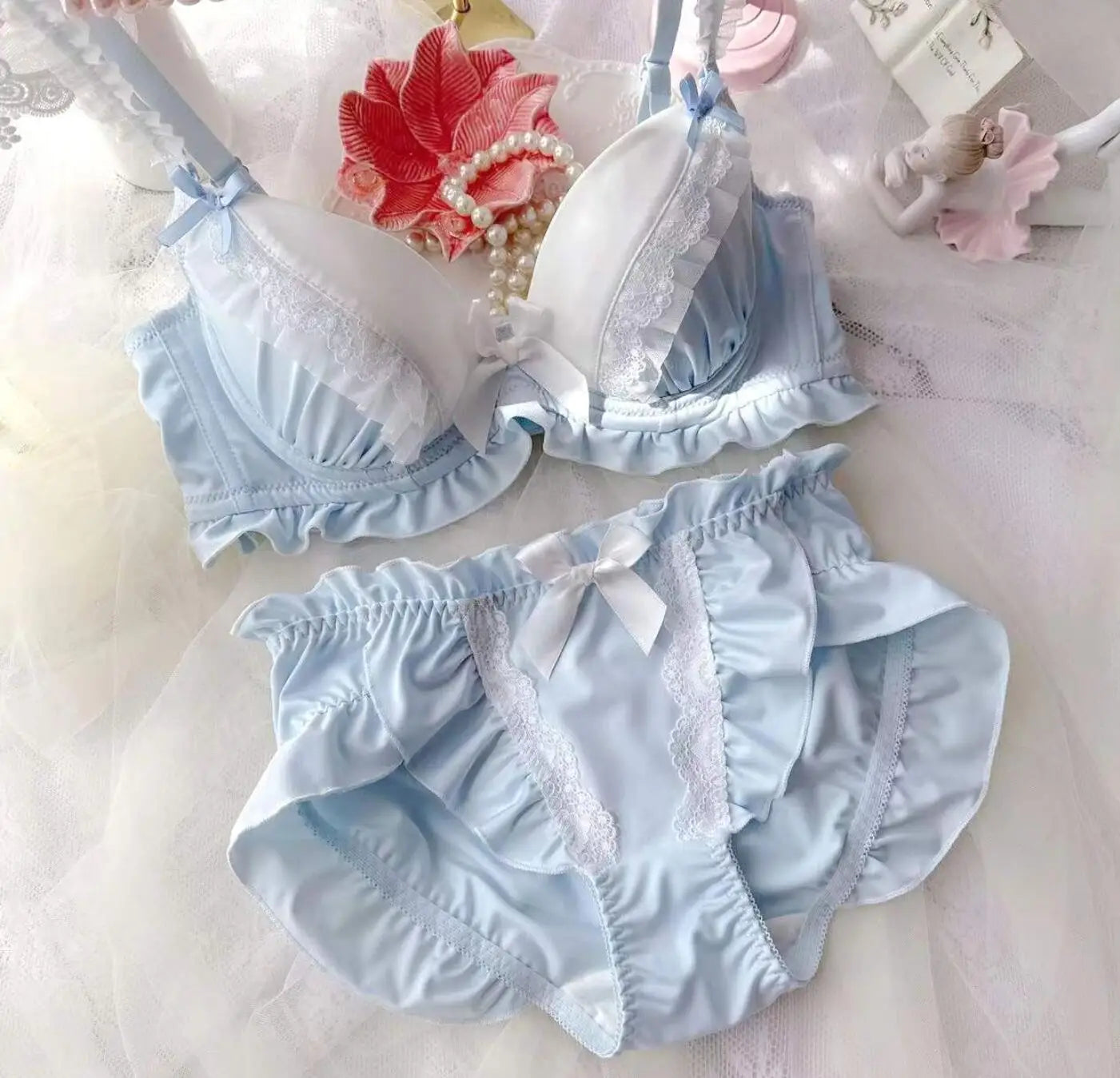Nouvelle Arrivée 2023 100% Vraie Photo Mode Lolita Fille Mignonne Kawaii Soutien-Gorge Push-Up à Volants Culotte Ensemble Sous-vêtements Lingerie