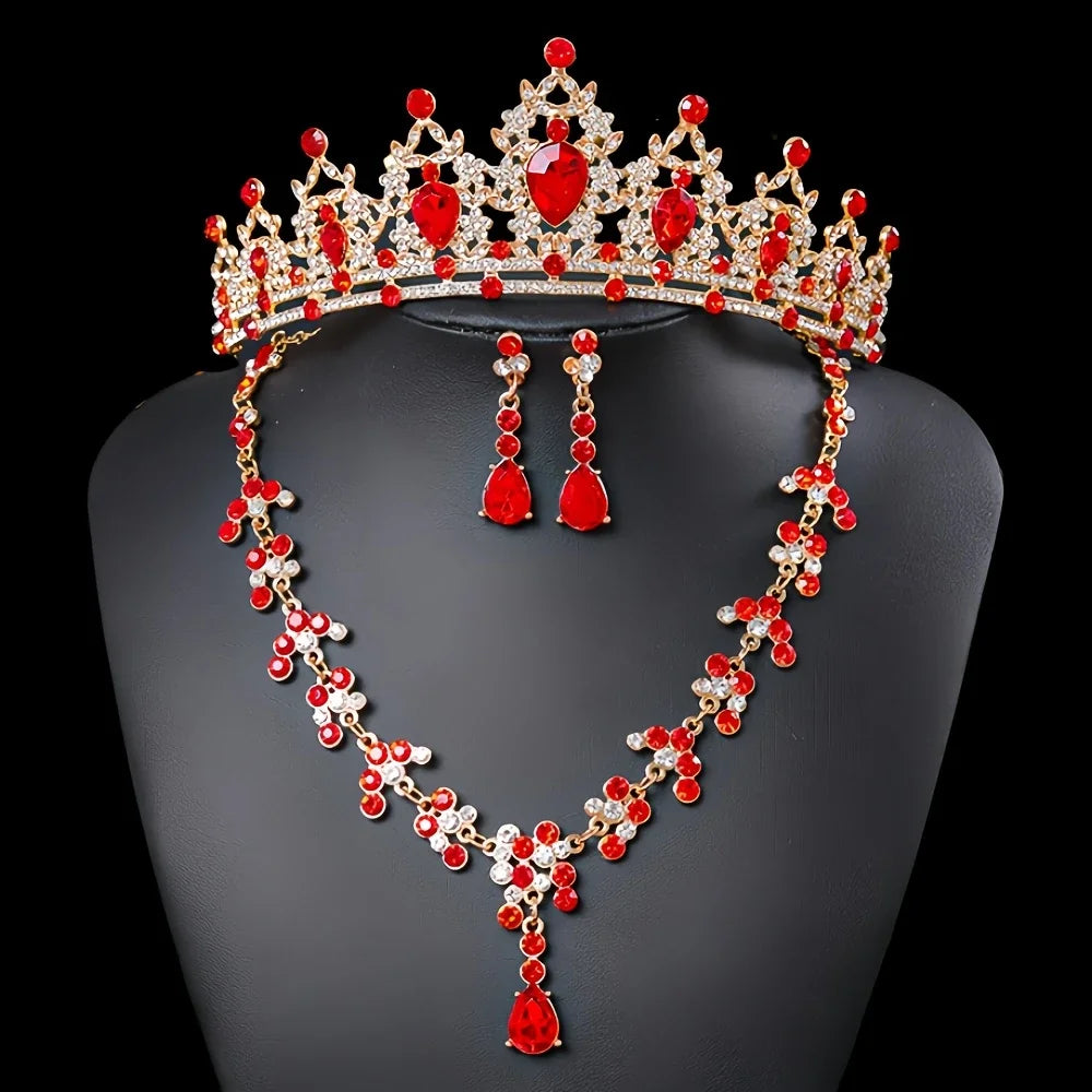 Accessoires de mariée tendance et élégants, parure 3 pièces : Couronne de mariée, collier, boucles d'oreilles, accessoires pour robe de mariée