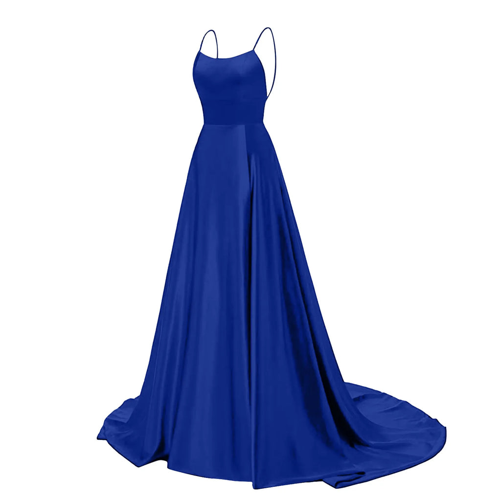 Robe de Demoiselle d'Honneur Bleu Marine pour Mariages Femme Invitée 2024 Sexy à Fines Bretelles Fendue Robes de Soirée Longues