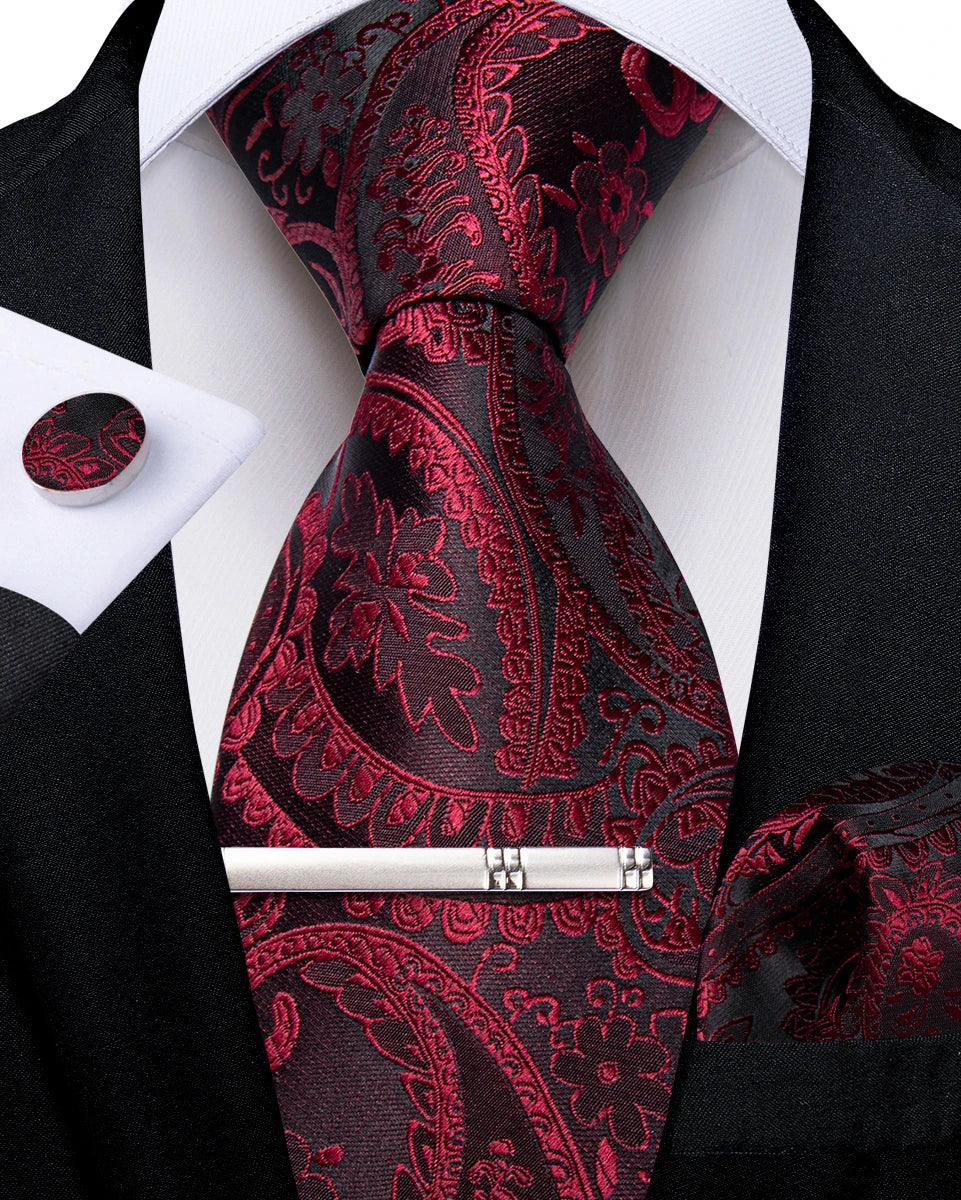 Men's Silk Paisley Tie Set – Pocket Square, Cufflinks & Tie Clip | Groom & Groomsmen