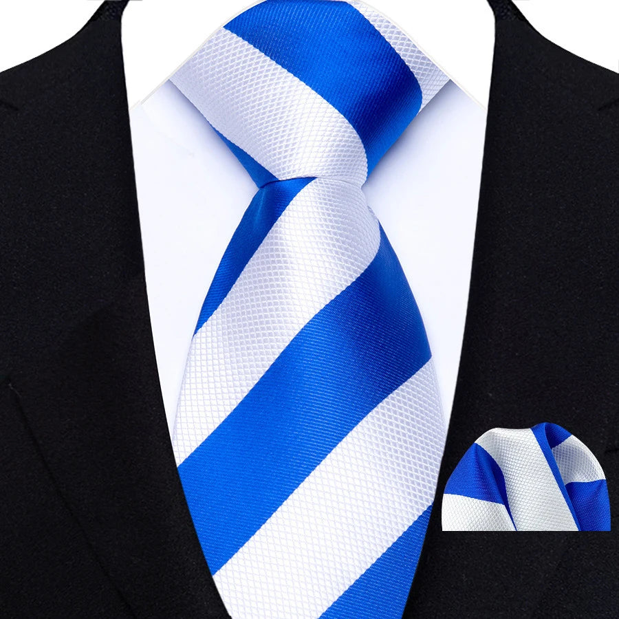 Cravate Homme Bleu Roi de Luxe, Carreaux, Rayures, Paisley, Haute Qualité, Mouchoir de Poche, Ensemble Cravate pour Mariage, Cadeaux d'Affaires