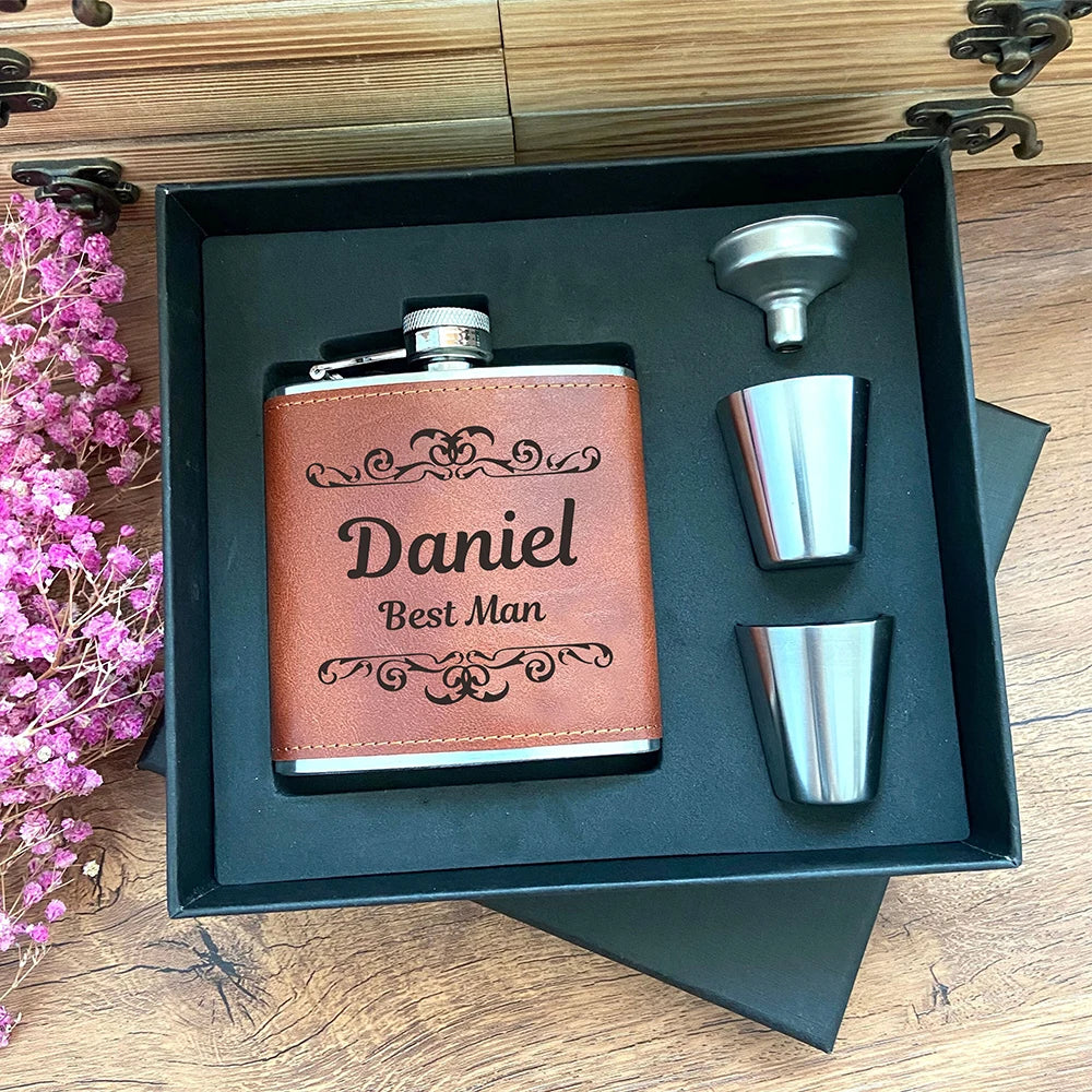 Personalized Engraved Hip Flask – Groomsmen & Best Man Gift | 6oz with Gift Box