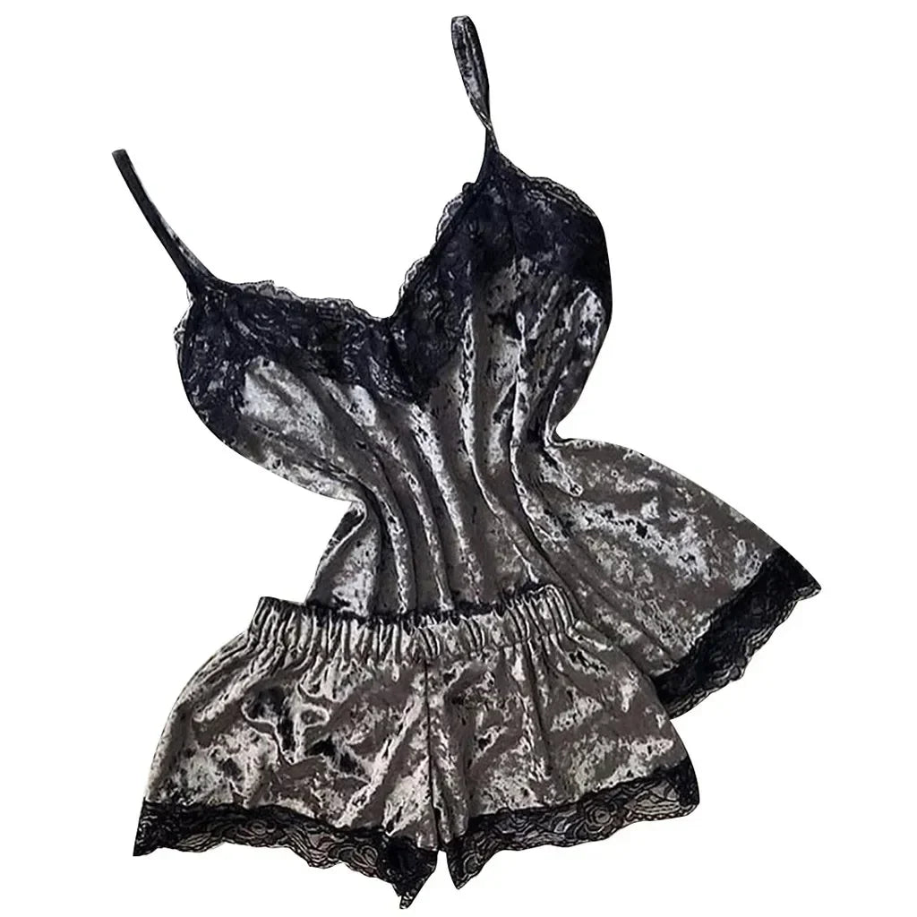 Ensemble Pyjama Velours Automne Hiver Femme Lingerie Sexy Vêtements de Nuit Mignon Débardeur et Short Ensembles Pyjama Loungewear