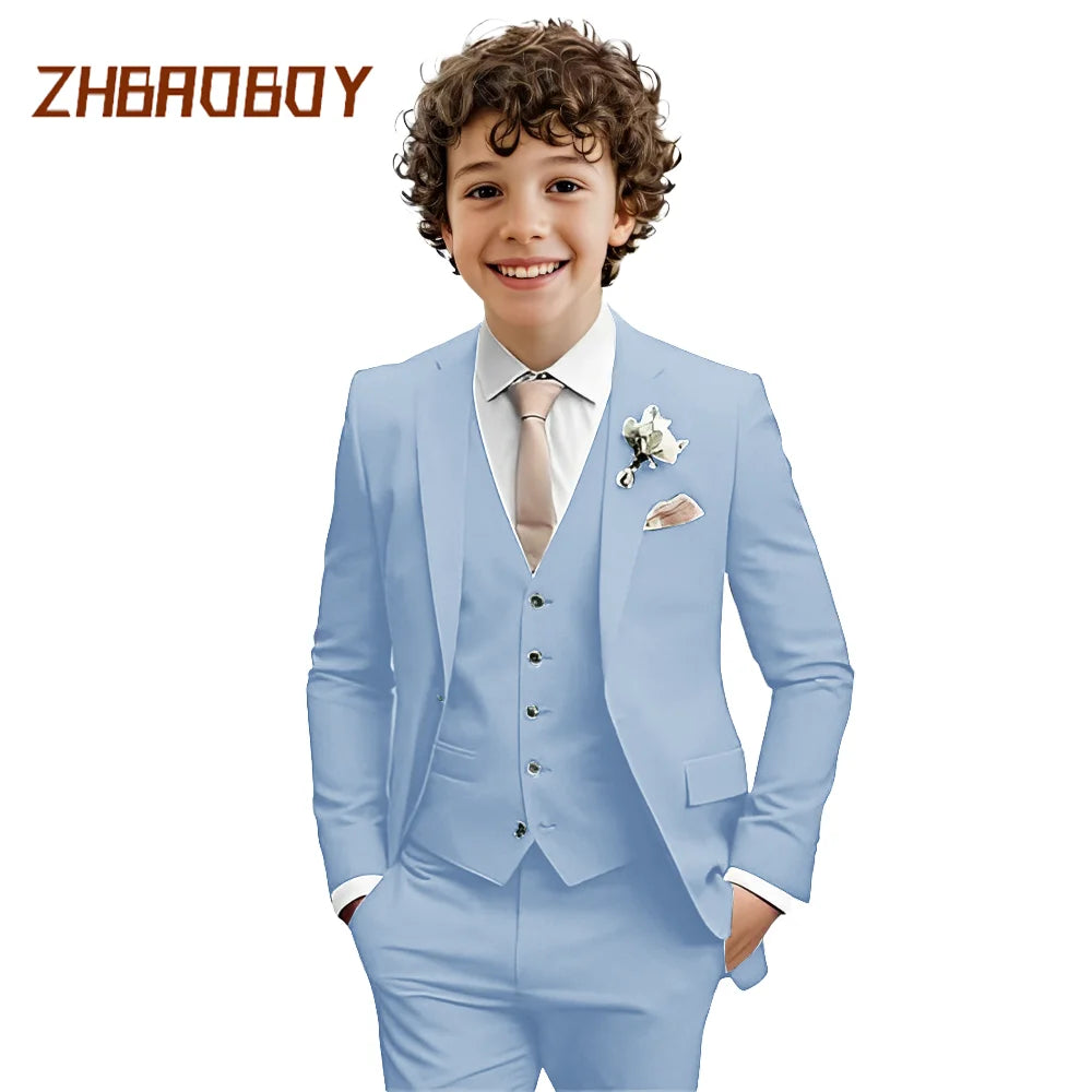 Costume Garçon 3 Pièces Coupe Slim Smoking Enfant Tenue de Mariage Formelle Ensemble Blazer Gilet Pantalon