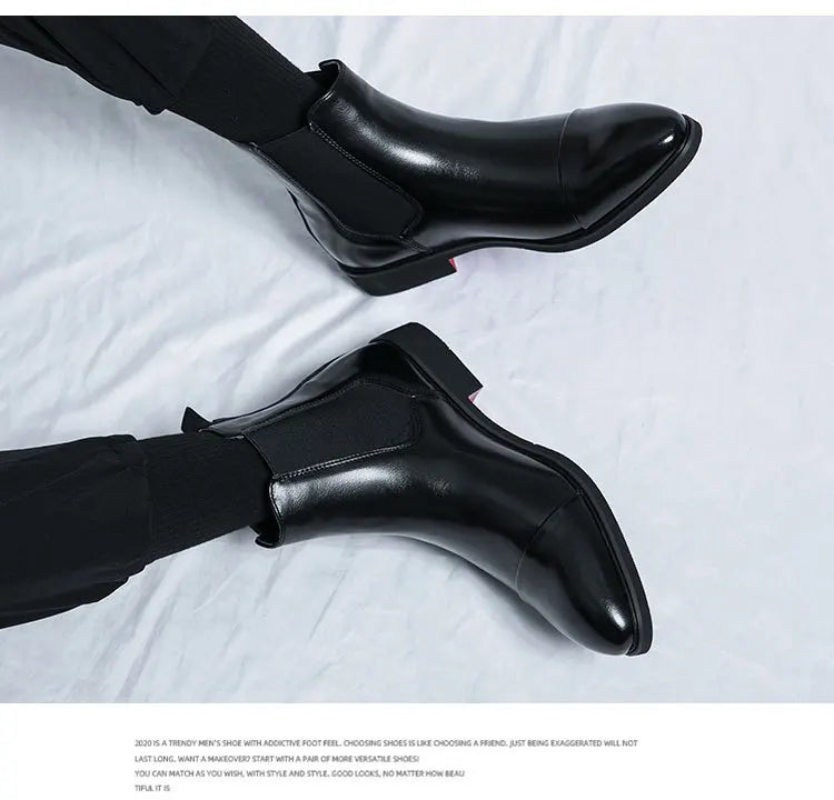 Bottes Cheville Homme Affaires Semelle Rouge Bout Pointu Bottines Habillées Britanniques Chaussures Hautes en Cuir Décontractées Chelsea Homme à Enfiler