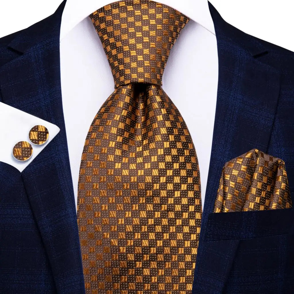 Silk Necktie Gift Set | Groom & Groomsmen Wedding Tie with Pocket Square & Cufflinks