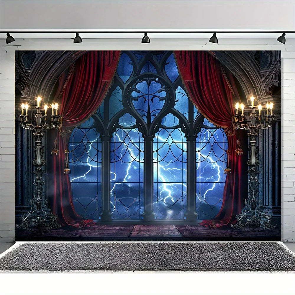 Gothic vampire medieval castle moon bat background cloth, Halloween party decoration background photo props