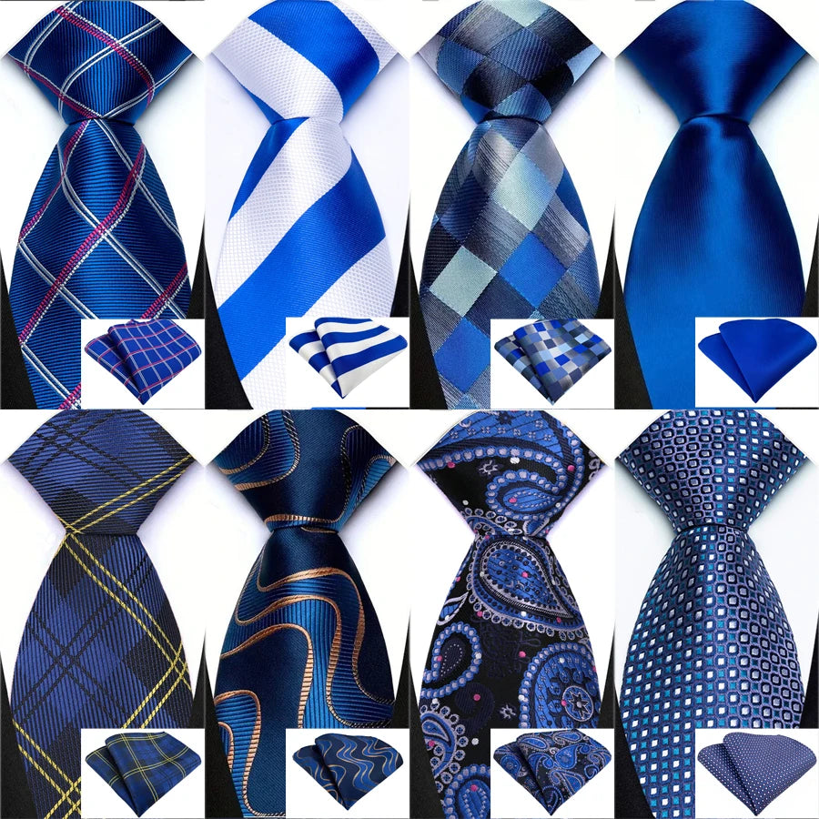 Cravate Homme Bleu Roi de Luxe, Carreaux, Rayures, Paisley, Haute Qualité, Mouchoir de Poche, Ensemble Cravate pour Mariage, Cadeaux d'Affaires