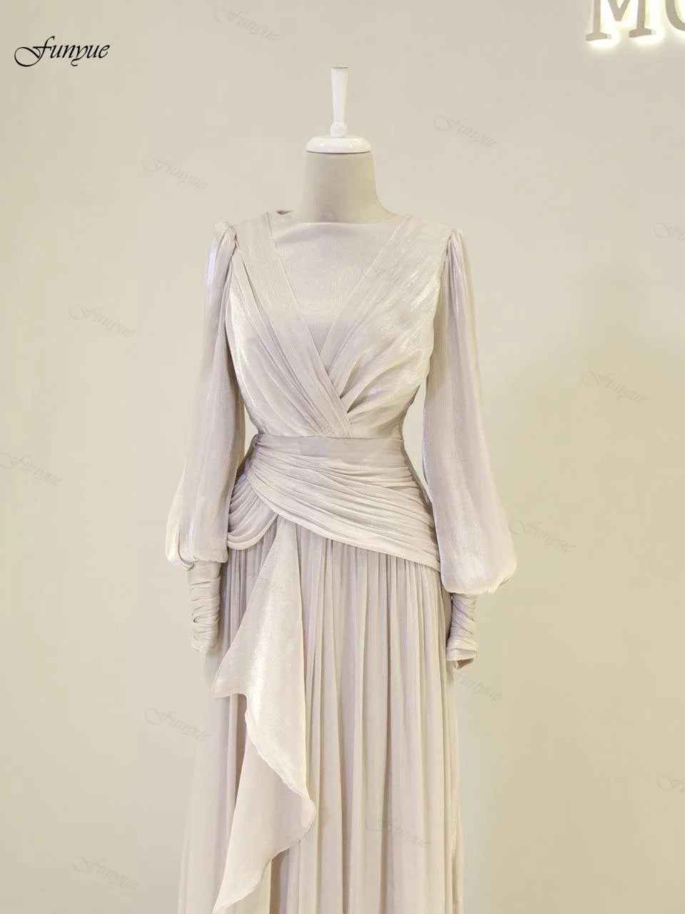Robes de soirée musulmanes personnalisées élégantes pour femmes, en mousseline avec volants, manches longues, pour invités de mariage, robe de soirée formelle