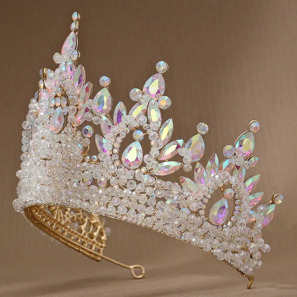 Accessoires de cheveux de mariage colorés roses, coiffe de concours de beauté, diadème de mariée Fait à la main en CRISTAL coloré avec perles