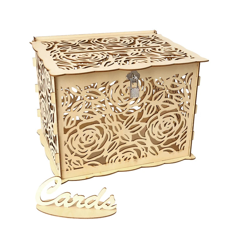 Urne de mariage en bois, grande boîte à monnaie avec serrure, boîte à cartes d'invitation de mariage pour fournitures de décoration d'anniversaire de mariage