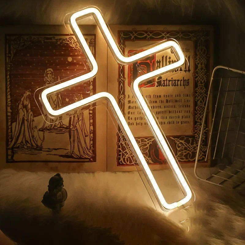 Gothic Style Dark Cross Room Wall Decorative Light Halloween Christmas LED Neon Light Bedroom Decor Religious Room Easter Decor