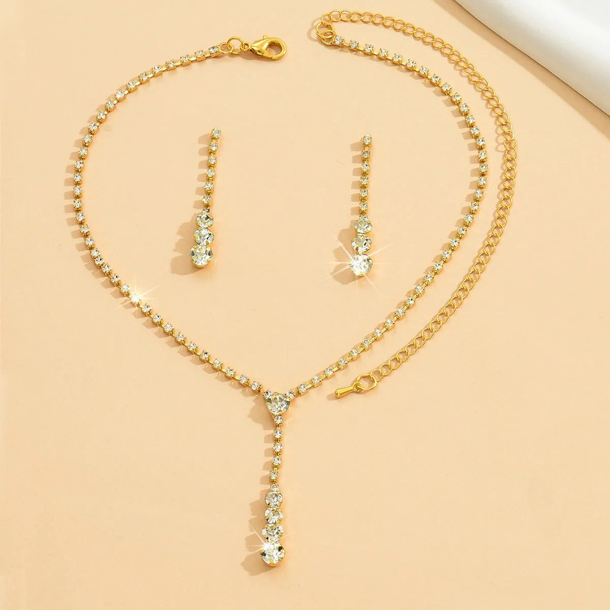 Parure collier et boucles d'oreilles de mariée Goutte de cristal scintillant