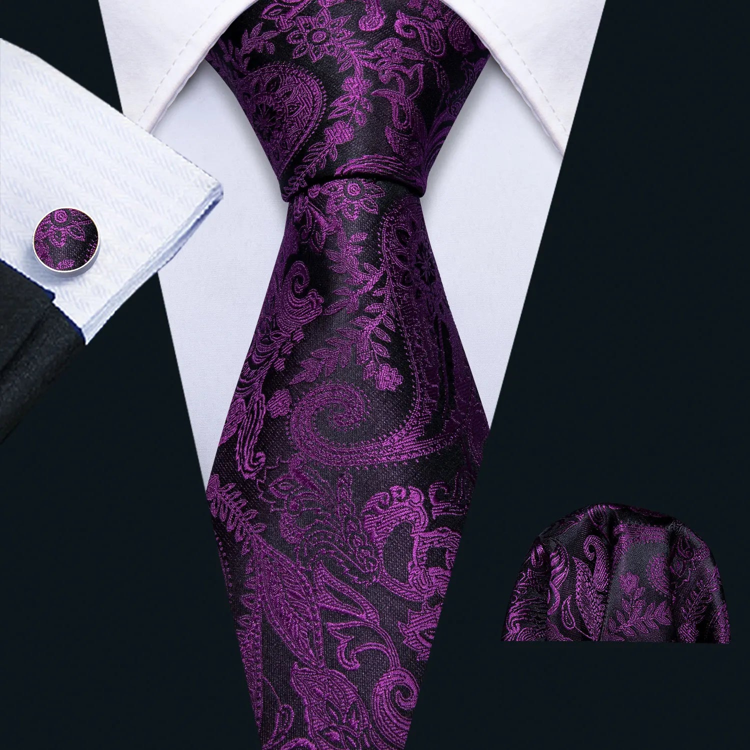 Cravate Homme en Soie Violette Unie avec Pochette Barry.Wang, Ensemble de Cravate et Mouchoir de Poche, Nœuds Papillons Floraux Paisley pour Homme, Cadeau pour Fête, Marié
