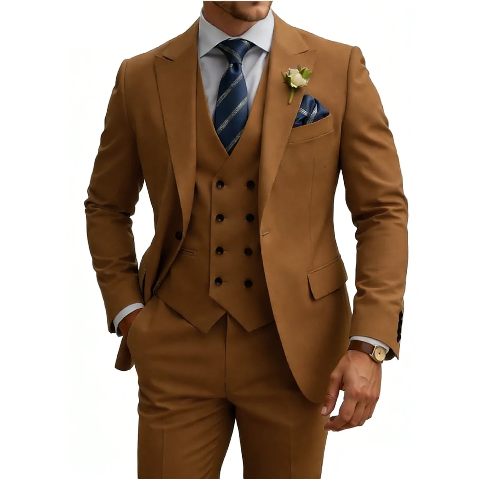 Costume 3 Pièces Slim Fit Homme Double Boutonnage Mariage Bal de Promo Costumes Formels Affaires Dîner Smoking
