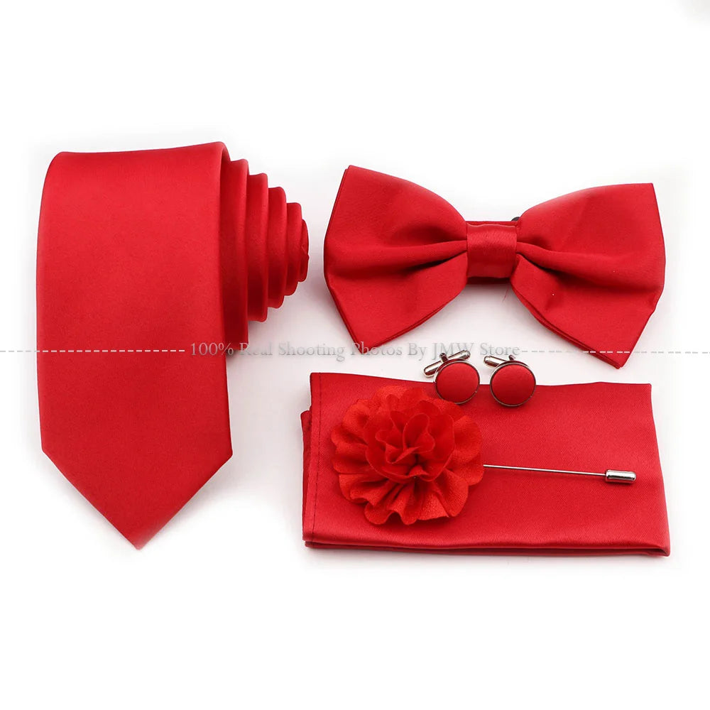 Ensemble cravate et nœud papillon violet bleu sauge vert en polyester, boutons de manchette et broche pour costume de marié, cravate de mariage, accessoire de chemise